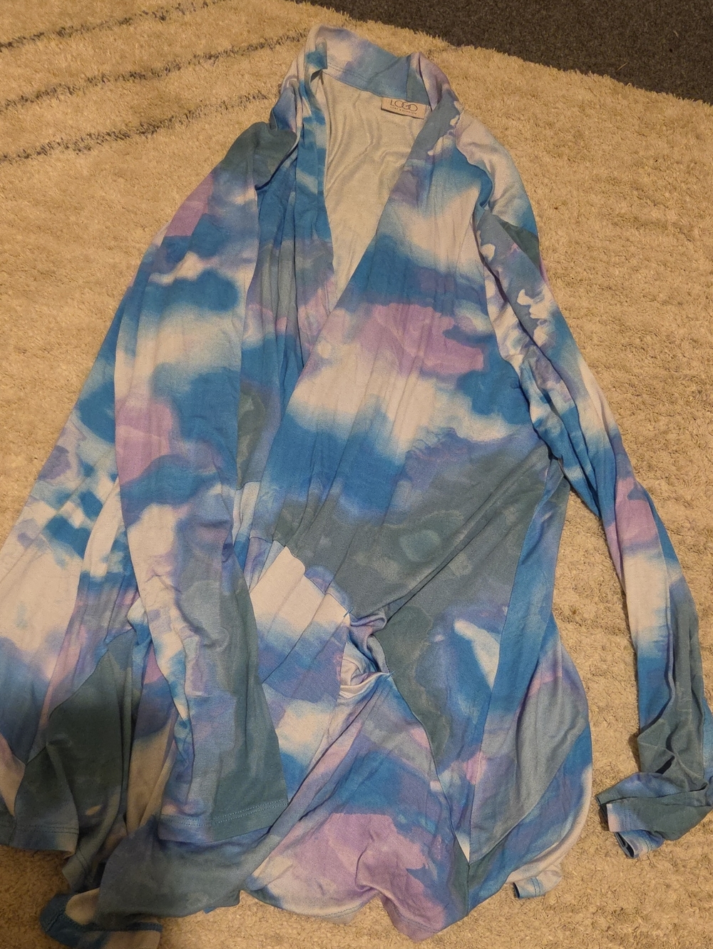 LOGO by Lori Goldstein Blue & Purple Tie-Dye Open Front Tunic